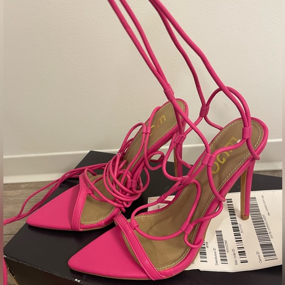 Hot pink lace-up heels size US 7 UK 5 - Picture 4 of 6